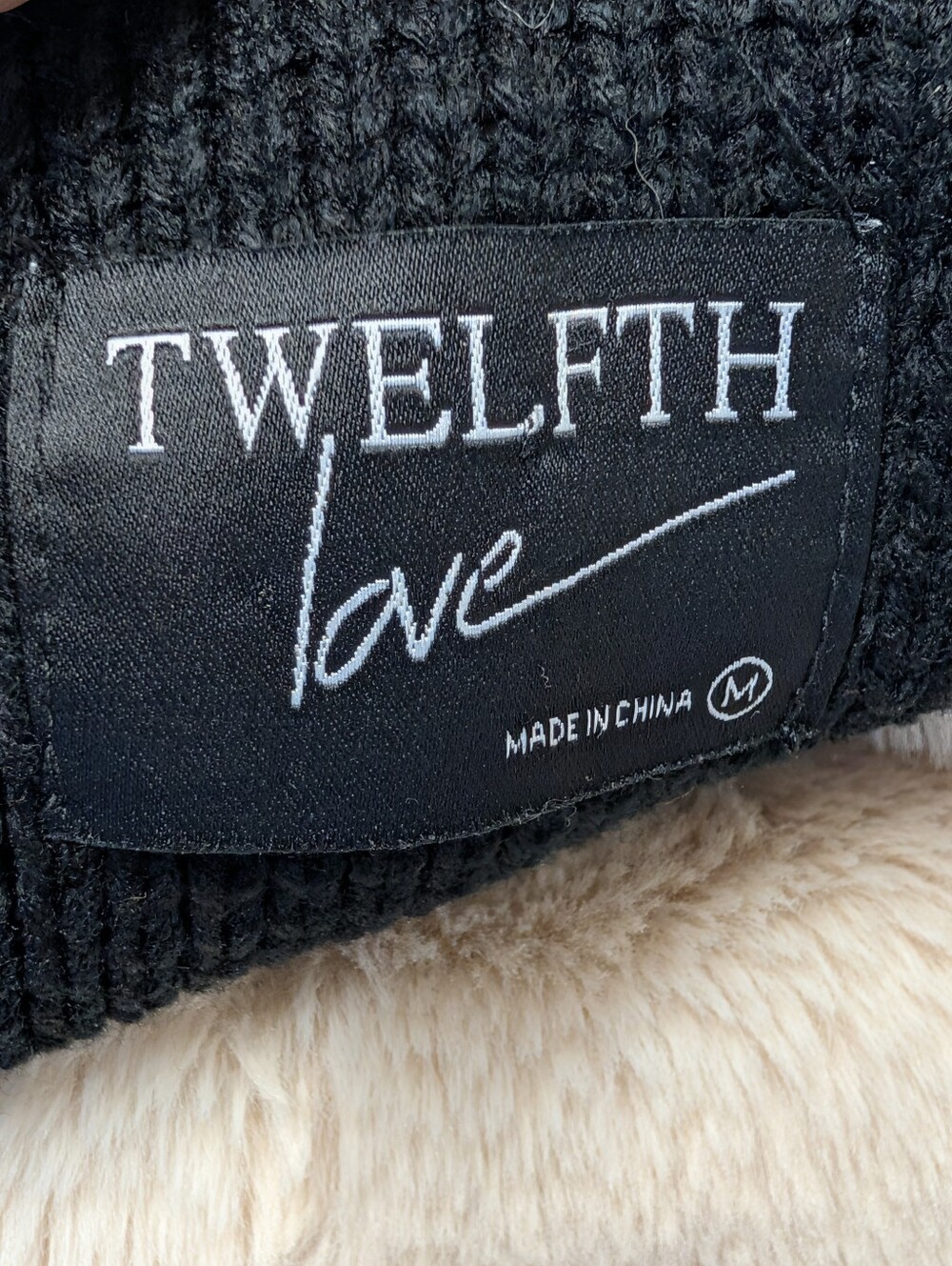 Twelfth Love Womens Black Knit Faux Suede /Fur Open Front Cardigan Collar Size M - Picture 8 of 9
